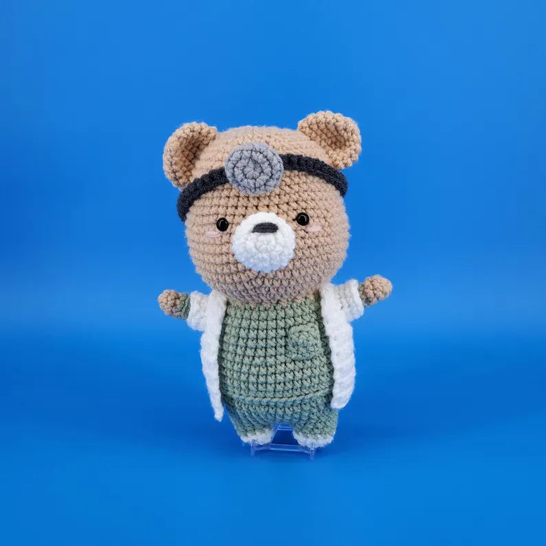 Handmade Crochet Doctor Bear – A Plush Gift for Imaginative Kids & Caring Professionals